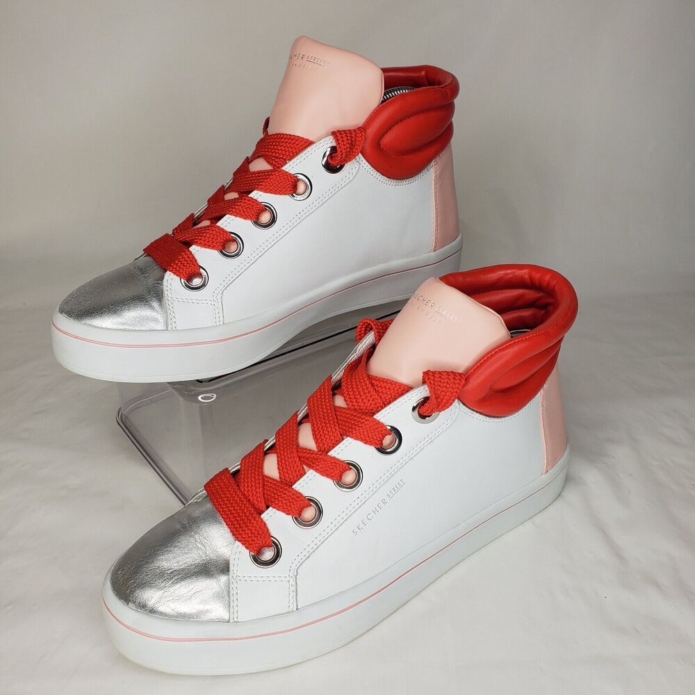 SKECHERS Street Hi-Lite Block Poppers Leather Women Sneakers Sz 10